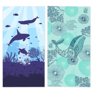 Airensky Microfiber Beach Towel, Oversized Pool Towel 72" x 36", Sand-Free Beach Towel, Quick Drying, Super Absorbent, Soft Breathable (2 Pack Shark+Dolphin)