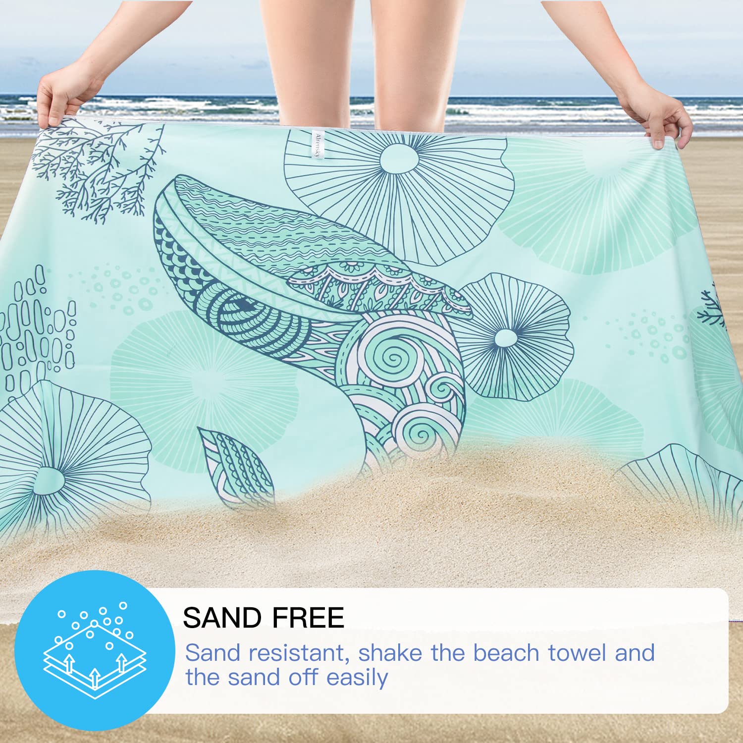 Airensky Microfiber Beach Towel, Oversized Pool Towel 72" x 36", Sand-Free Beach Towel, Quick Drying, Super Absorbent, Soft Breathable (2 Pack Shark+Dolphin)