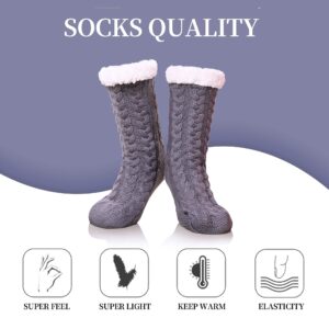 SDBING Women's Winter Super Soft Warm Cozy Fuzzy Fleece-Lined with Grippers Slipper Socks (Dark Gray)