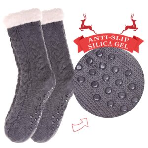 SDBING Women's Winter Super Soft Warm Cozy Fuzzy Fleece-Lined with Grippers Slipper Socks (Dark Gray)