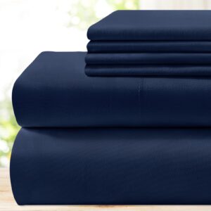 BYSURE 6 Pieces Bed Sheets Set(Queen, Blue Navy) - Hotel Luxury Super Soft 1800 Thread Count 100% Microfiber Sheets with Deep Pockets, Wrinkle & Fade Resistant