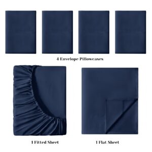 BYSURE 6 Pieces Bed Sheets Set(Queen, Blue Navy) - Hotel Luxury Super Soft 1800 Thread Count 100% Microfiber Sheets with Deep Pockets, Wrinkle & Fade Resistant