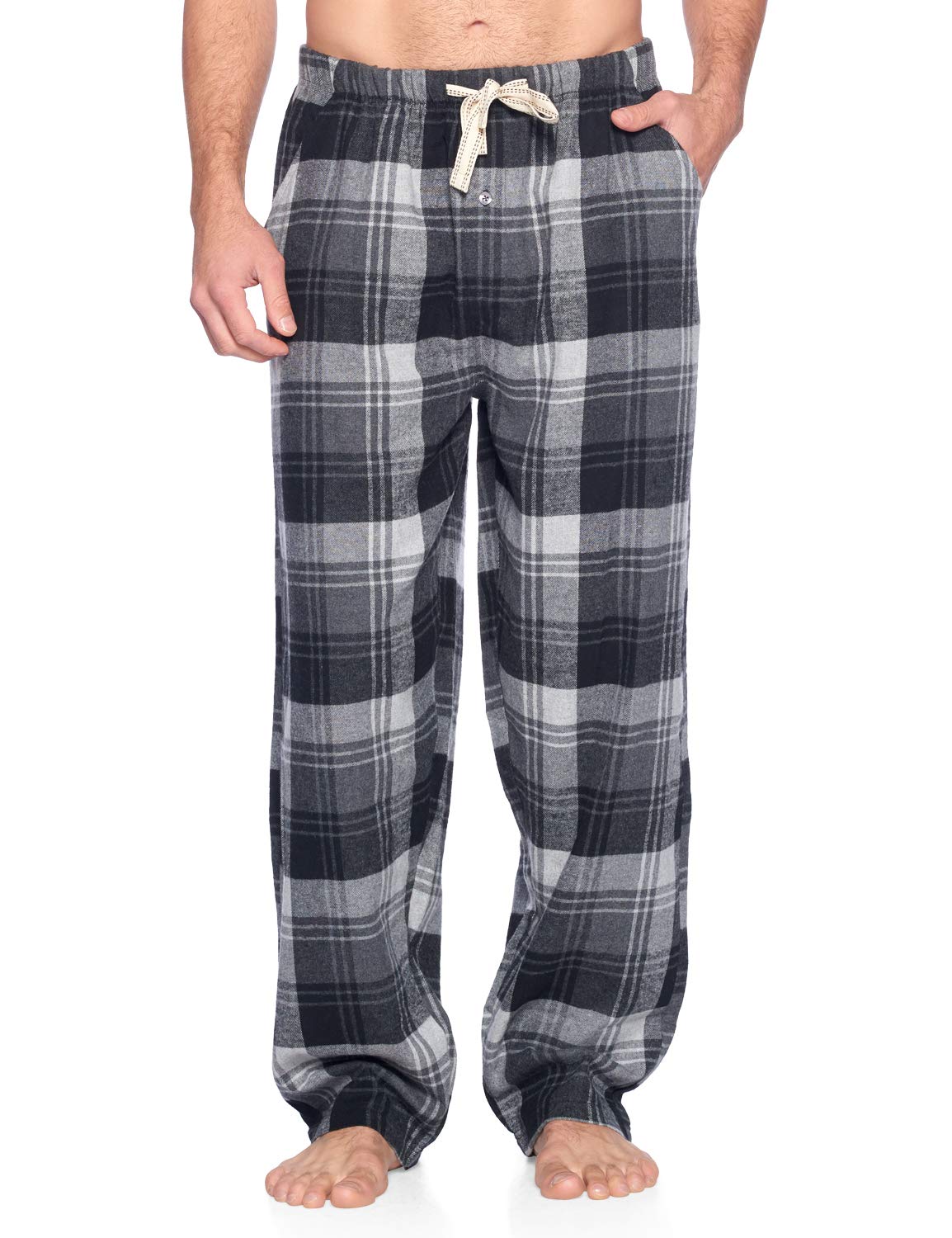 Ashford & Brooks Mens Super Soft Flannel Plaid Pajama Sleep Pants - Grey Plaid - Large