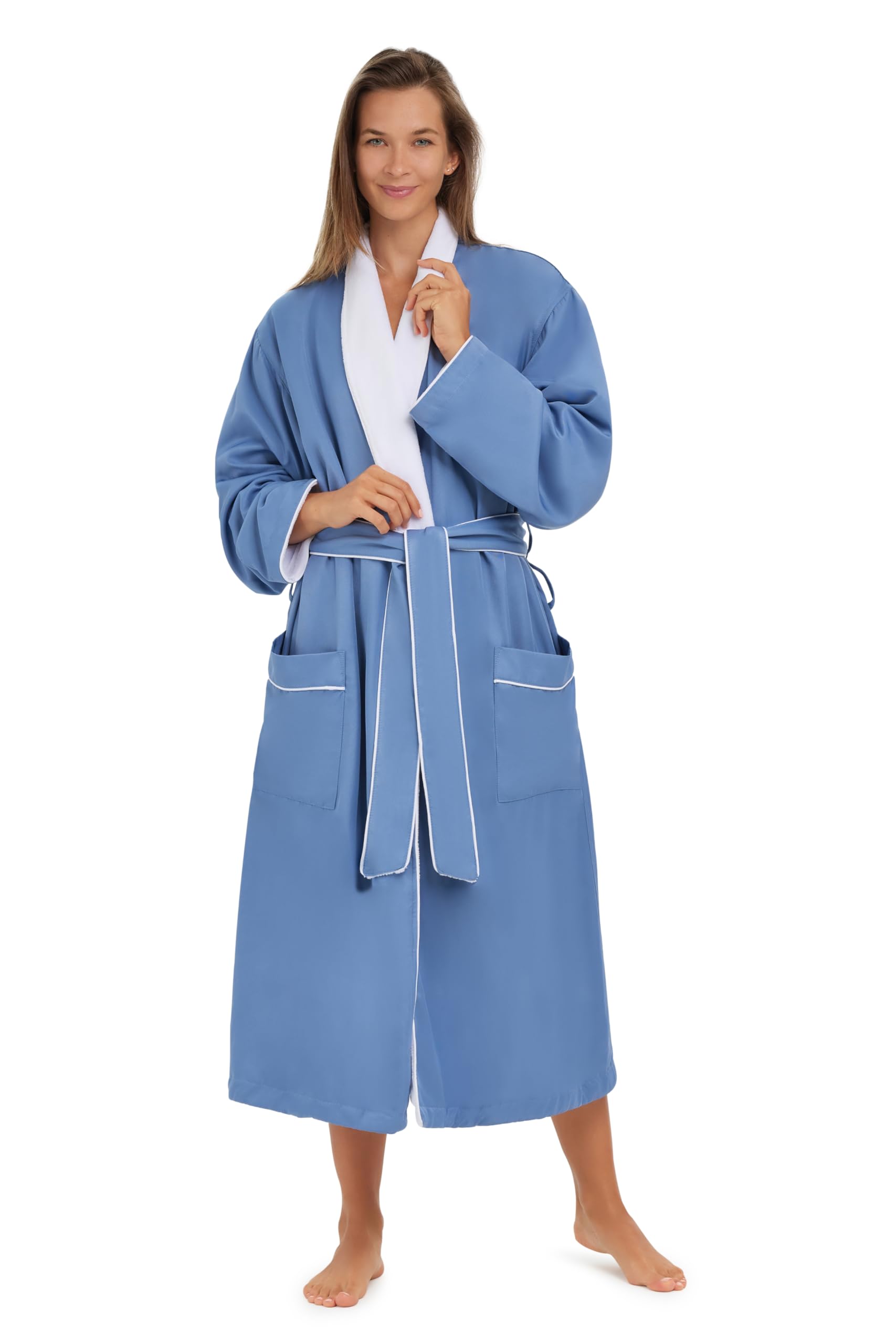 MONARCH Plush Lined Microfiber Bath Robe for Women or Men - Super Soft, Durable Luxury Spa, Resort & Hotel Bathrobe, Generously Sized (Unisex) Cypress