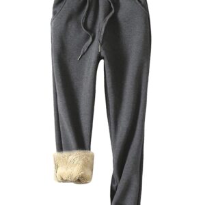 Yeokou Women's Warm Sherpa Lined Athletic Sweatpants Jogger Fleece Pants(X-Large, Grey)