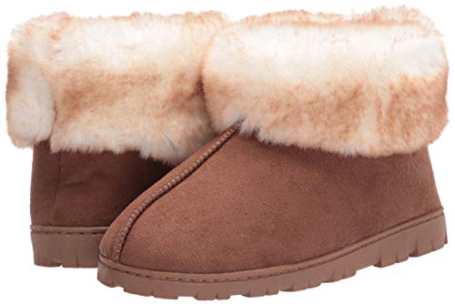 Jessica Simpson Women's and -Girls Microsuede Super Soft Bootie Slippers with Indoor Outdoor Sole, Cinnamon, Large