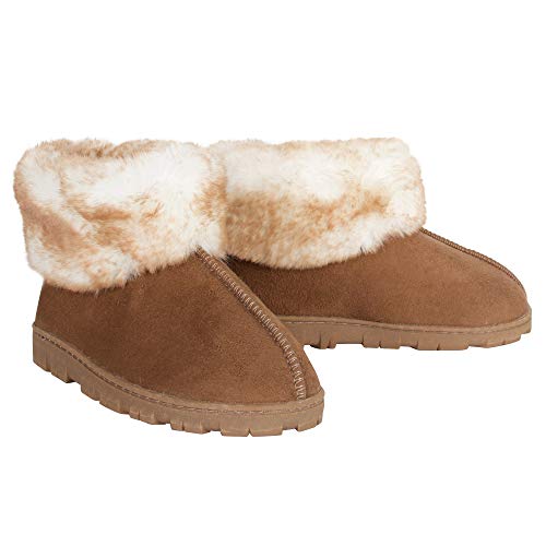 Jessica Simpson Women's and -Girls Microsuede Super Soft Bootie Slippers with Indoor Outdoor Sole, Cinnamon, Large