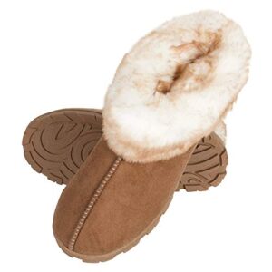 Jessica Simpson Women's and -Girls Microsuede Super Soft Bootie Slippers with Indoor Outdoor Sole, Cinnamon, Large