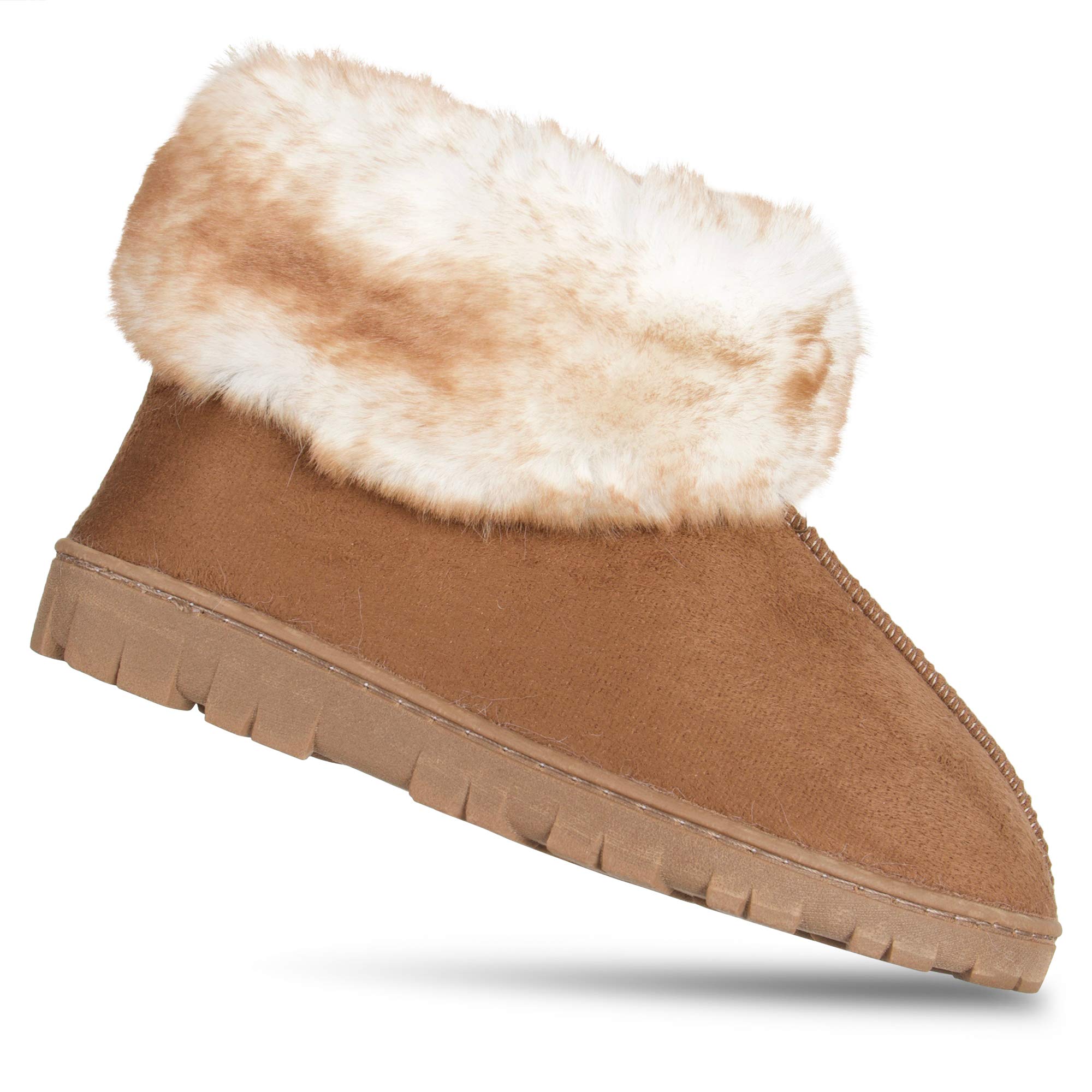 Jessica Simpson Women's and -Girls Microsuede Super Soft Bootie Slippers with Indoor Outdoor Sole, Cinnamon, Large