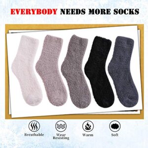 LANLEO 5/6 Pairs Womens Super Soft Fuzzy Plush Warm Winter Home Sleeping Slipper Socks 5 Pairs Solid Color Style