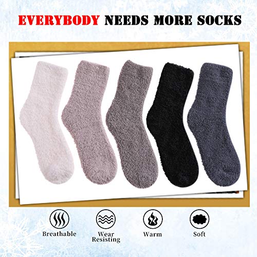 LANLEO 5/6 Pairs Womens Super Soft Fuzzy Plush Warm Winter Home Sleeping Slipper Socks 5 Pairs Solid Color Style