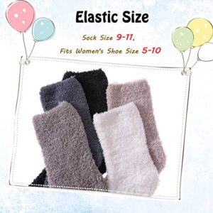 LANLEO 5/6 Pairs Womens Super Soft Fuzzy Plush Warm Winter Home Sleeping Slipper Socks 5 Pairs Solid Color Style