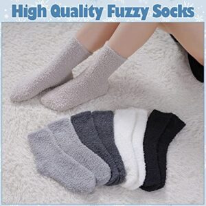 LANLEO 5/6 Pairs Womens Super Soft Fuzzy Plush Warm Winter Home Sleeping Slipper Socks 5 Pairs Solid Color Style