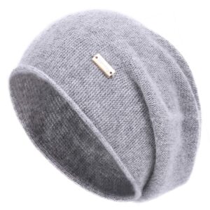 jaxmonoy cashmere slouchy knit beanie hat for women winter soft warm ladies fleece wool knitted skull beanies cap - light grey