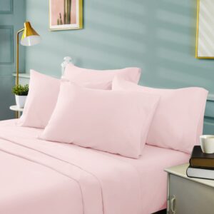 BYSURE 6 Pieces Bed Sheets Set(Queen, Light Pink) - Super Soft 1800 Thread Count 100% Microfiber Sheets with Deep Pockets, Wrinkle & Fade Resistant