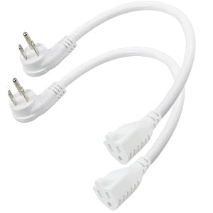 [2 pack] flat plug short power extension cord - 8inch low profile flat plug 3 prong grounded indoor extension cord, rated for 13amp,16awg heavy duty white electrical extension cord with flat head