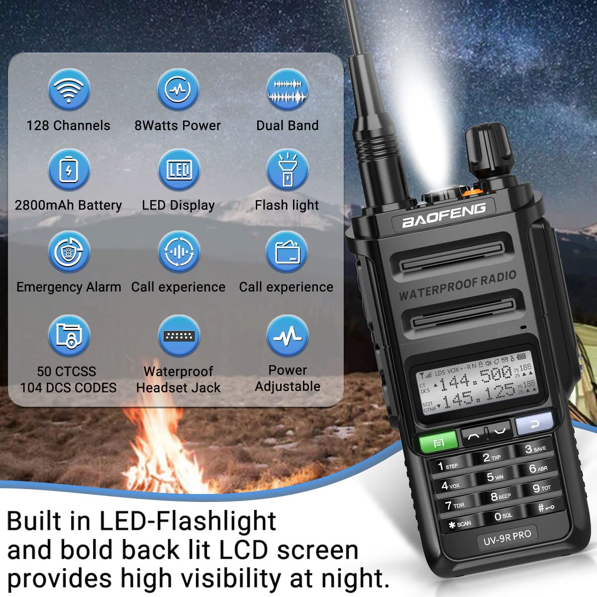 BAOFENG Radio UV-9R Pro Radio Handheld Waterproof IP67 Two-Way Radio,with Type-C Charger Rechargeable Long Range Walkie Talkie for Adult