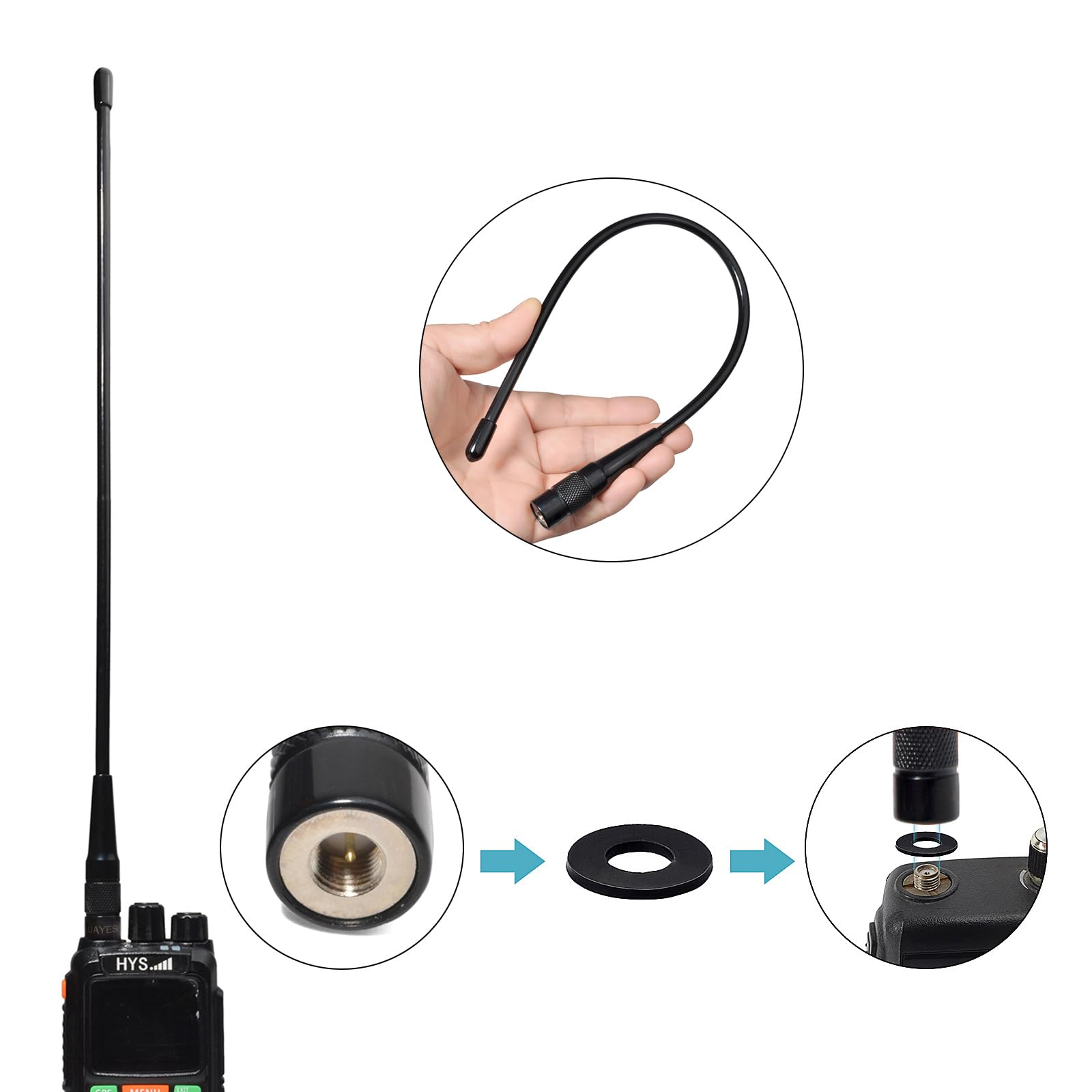 UAYESOK GMRS Antenna (462-467 MHZ) SMA-Male 15-Inch Soft Whip Upgrade for BaoFeng UV-5X UV-5G Radioddity GM-30 Retevis RB27 TIDRADIO GM-5R GMRS Handheld Radios