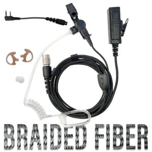 tactical mic & earpiece braided fiber kit - quick disconnect compatible with baofeng, kenwood tk & nexedge (nx) 2-pin, rugged radios, diga-talk, tyt, anytone, relm/bk radio