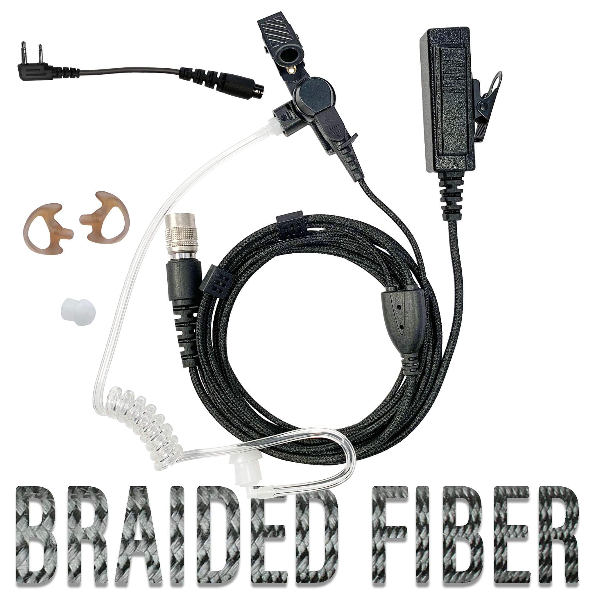 Tactical Mic & Earpiece Braided Fiber Kit - Quick Disconnect Compatible with Baofeng, Kenwood TK & NEXEDGE (NX) 2-Pin, Rugged Radios, Diga-Talk, TYT, AnyTone, Relm/BK Radio