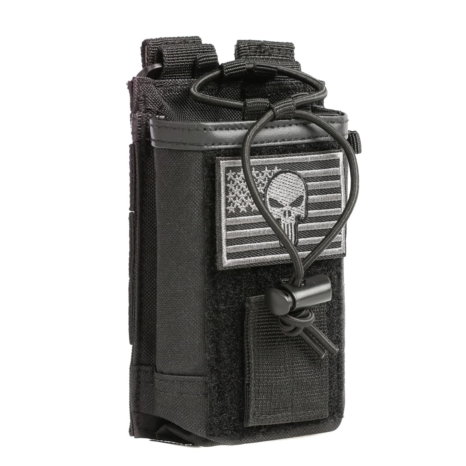 Radio Holder Radio Pouch Molle Radio Holster Tactical Radio Holder Radio Case Duty Belt Accessories Military Heavy Duty Radio Bag for Walkie Talkies Adjustable Storage with Patch（Punisher Skull Flag）