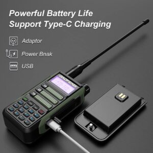 BAOFENG UV-16R Walkie Talkie USB-C 10W with Programming Cable 18.89in Tactical Antenna Waterproof Two Way Radio Long Range Dual Band Professional Handheld Radio Type-c Olive Green