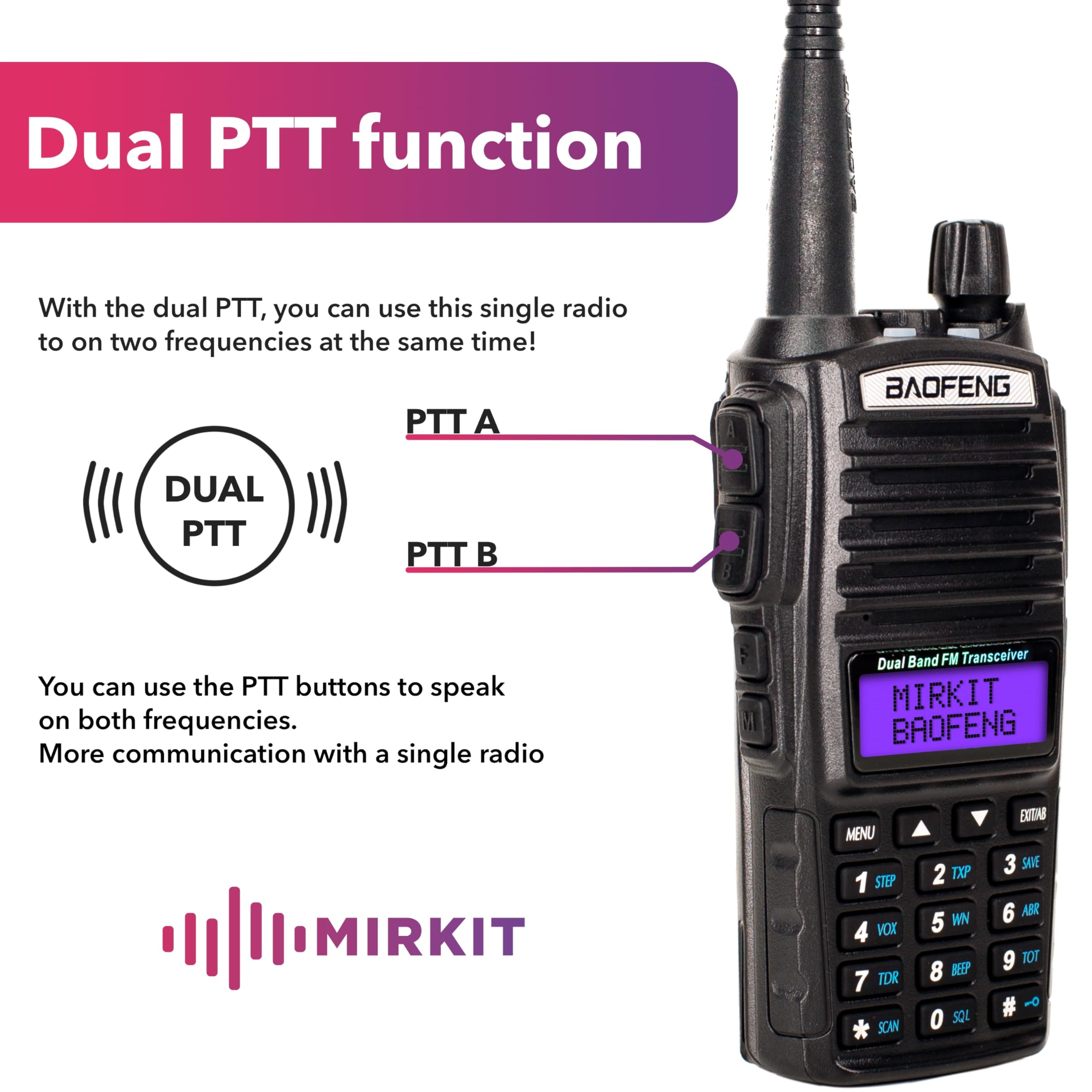 Mirkit Baofeng UV-82 MK5 8W Max Power 2024 Ham Radio VHF/UHF 144-148/420-450 mhz Two Way Radio with Baofeng Battery 2800 mAh - Tactical Radio & Mirkit Software for Walkie Talkies