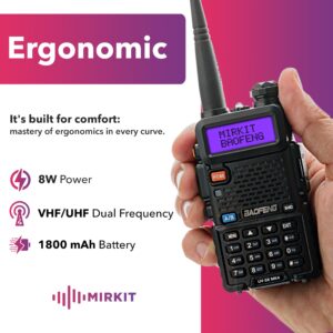 BAOFENG UV-5R MK4 MIRKIT 8W Max Power 2024 Ham Radio VHF/UHF 144-148/420-450 mhz Two Way Radio with 1800 mAh Baofeng Battery, Mirkit Lanyard Ham Radio & Software for walkie talkie