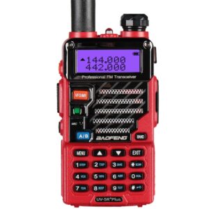 BAOFENG UV-5R+ Plus Two Way Radio, Long Range for Adults Rechargeable with Earpiece, Walkie Talkie for Outdoors, 144-148 420-450MHz, Qualette Series, Flame Red