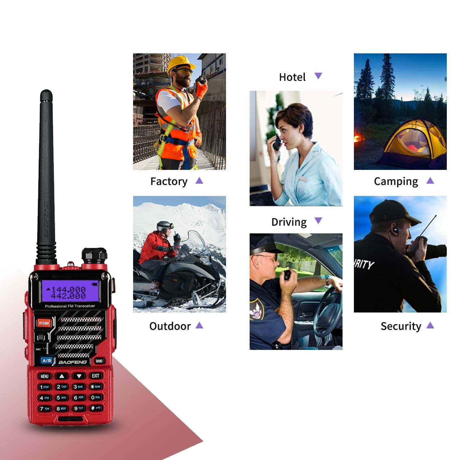 BAOFENG UV-5R+ Plus Two Way Radio, Long Range for Adults Rechargeable with Earpiece, Walkie Talkie for Outdoors, 144-148 420-450MHz, Qualette Series, Flame Red