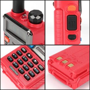 BAOFENG UV-5R+ Plus Two Way Radio, Long Range for Adults Rechargeable with Earpiece, Walkie Talkie for Outdoors, 144-148 420-450MHz, Qualette Series, Flame Red