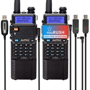 youRUSH Portable Ham Radio 2 Pack BAOFENG UV-5R 8W Dual Band Two Way Radio with Extended Battery BL-5L 3800 mAh with Lanyard & USB Programming Cable & USB Charger Cables, Chirp Support, USA Warranty