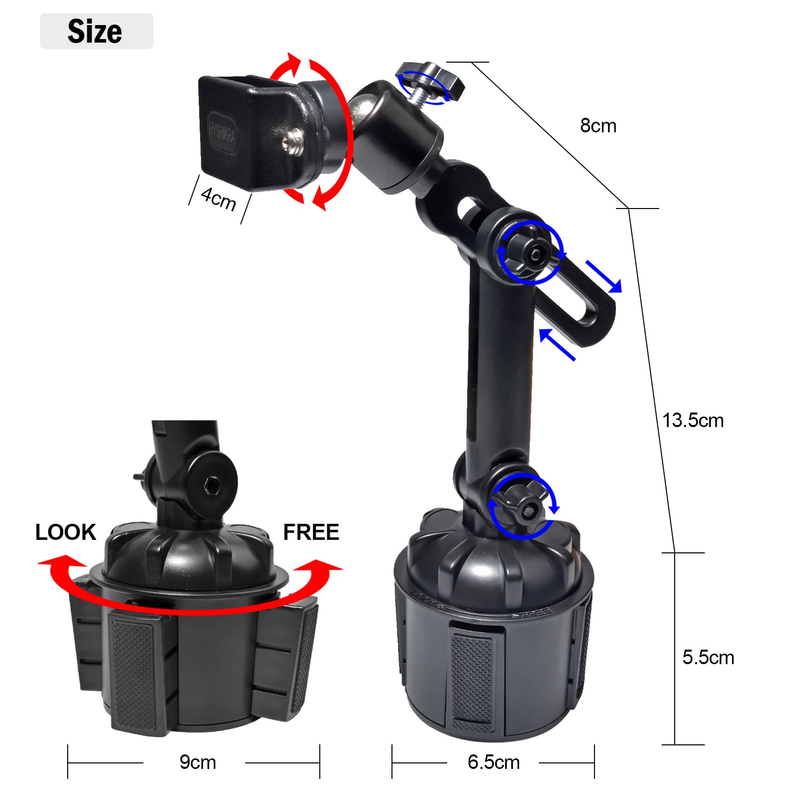 HYSHIKRA Walkie-Talkie Car Holder, Adjustable Car Cup Mount Installation for Baofeng UV5R Retevis Midland Motorola Talkabout Handheld Radio