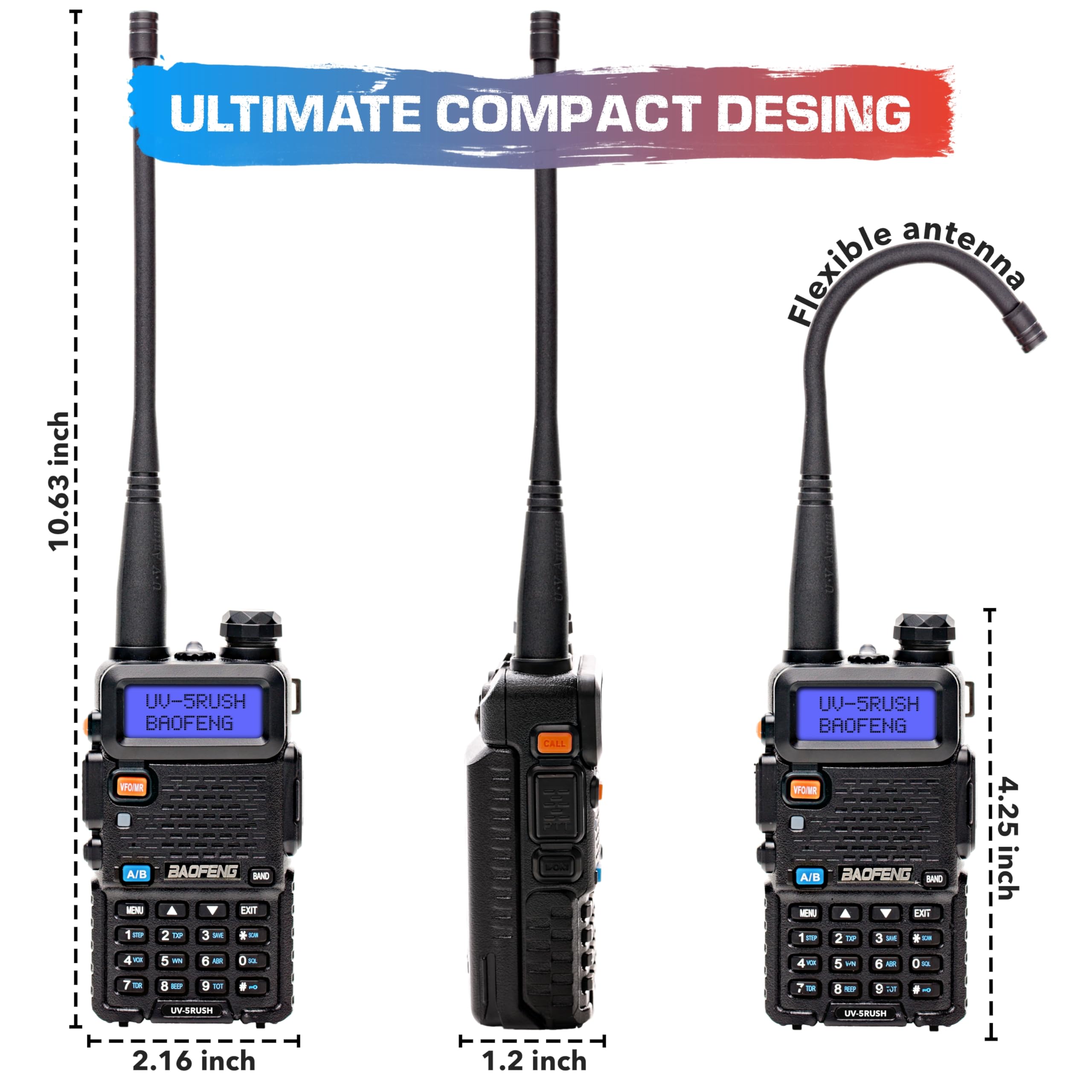 youRUSH UV5R 2 Way Radio Dual Band UHF/VHF Radio - Advanced BAOFENG UV-5R 8W Extended Battery 2800mAh & BAOFENG USB Programming Cable, Radio Scanner BAOFENG Walkie Talkie for Adults Long Range