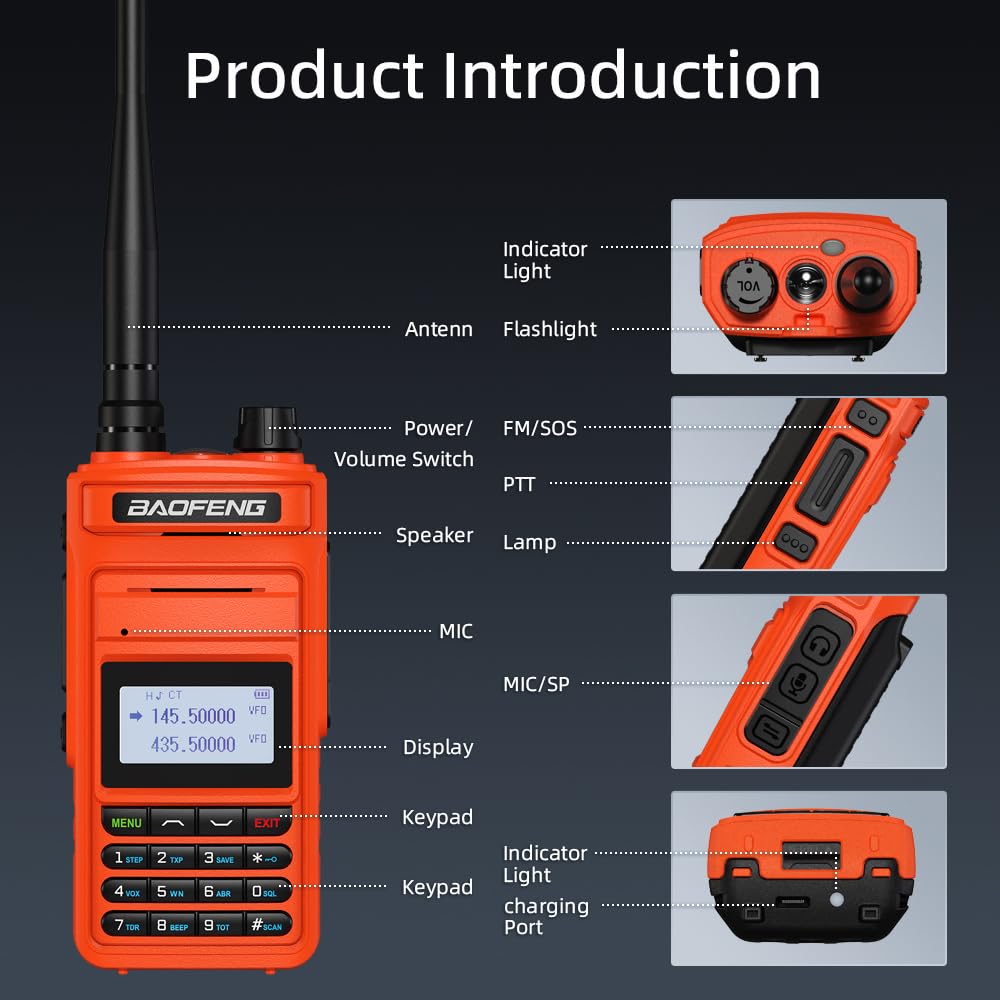 BAOFENG P15UV 5W Dual Band Waterproof Two Way Radio Long Range Walkie Talkie for Adults, with Earphone and Type-C Charger