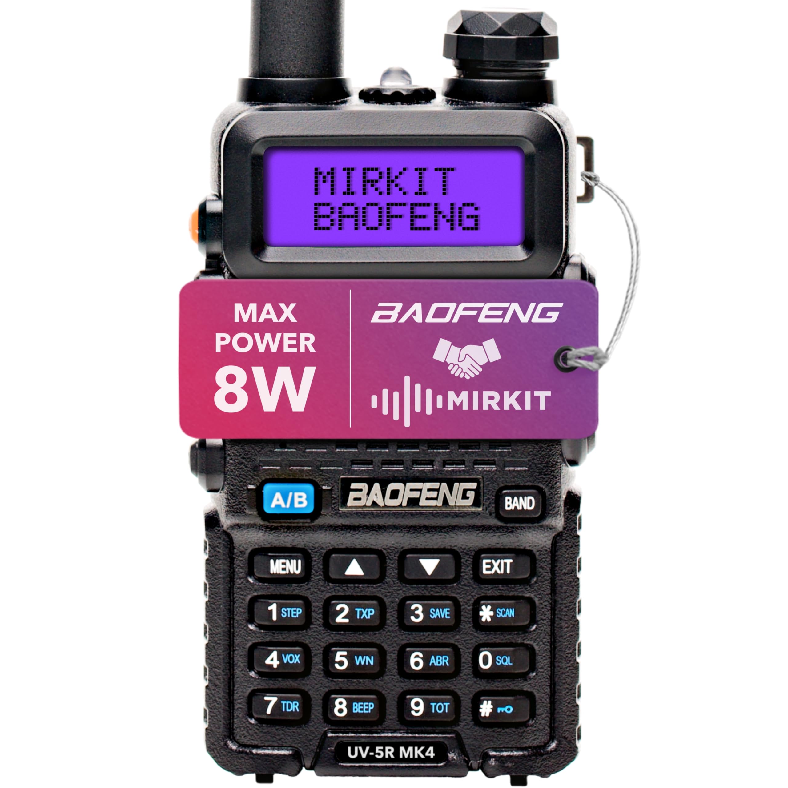 Mirkit Baofeng UV-5R MK4 8W Max Power 2024 Two Way Radio VHF/UHF 144-148/420-450 mhz Ham Radio with 1800 mAh Baofeng Battery, Mirkit Software & Lanyard for Walkie Talkie