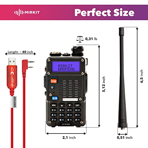 Mirkit 2X Baofeng UV-5R MK5 8W Max Power 2024 Ham Radio VHF/UHF 144-148/420-450 mhz with Lanyard for Radio - 1800mAh Li-ion Baofeng Battery and FTDI Programming Cable Compatible for Walkie Talkie