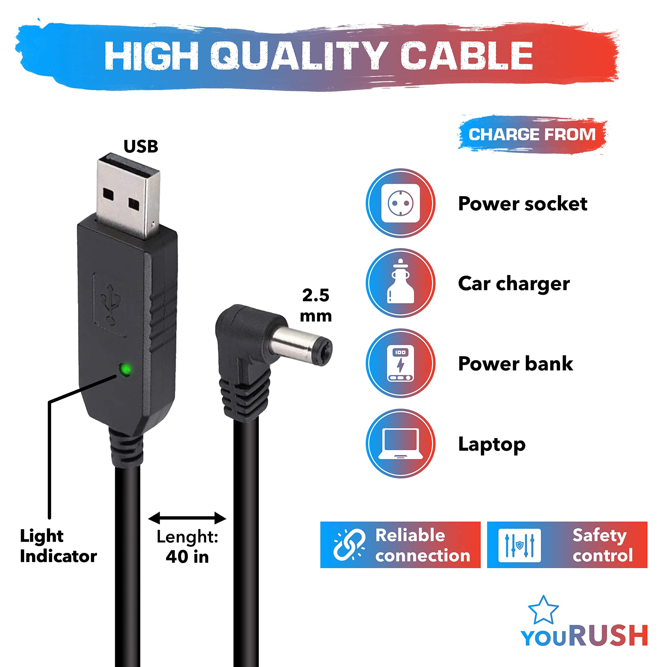 youRUSH 2 Pack BAOFENG BL-5 Extended Battery 3800 mAh Compatible with 2 way radio UV5R, BF-F8HP, UV-5X3 with USB Charging Cables with Tactical Foldable Antennas 18.7 Compatible with Baofeng Ham Radio