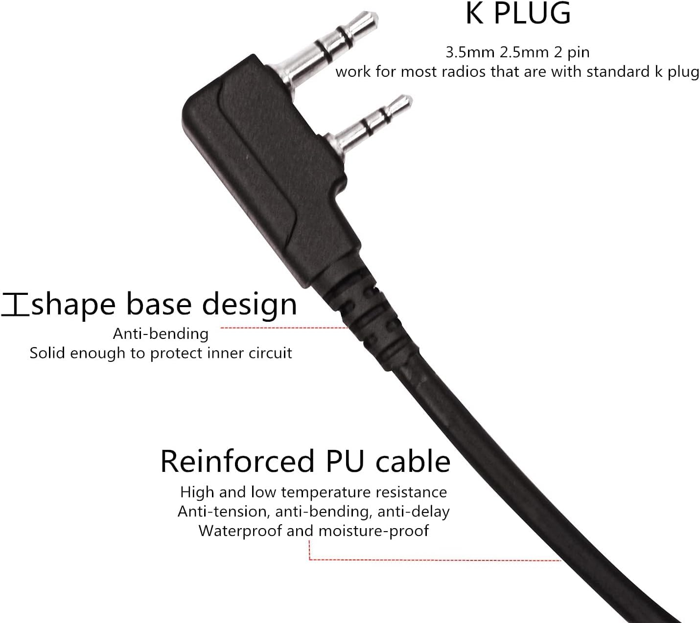 WODASEN Military U94 PTT Adapter Tactical Headset Push to Talk Connector 7.1mm TP-120 to 2 Pin Walkie Talkie for Baofeng UV-5R UV-82 UV-82hp BF-888s AR-152 Archsell AR-5 Kenwood Radio NATO-US Wiring