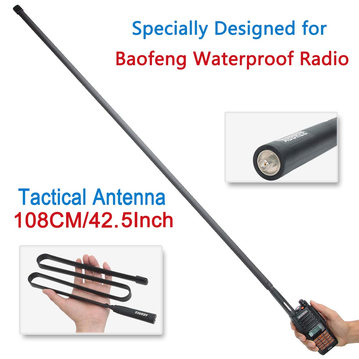 2 Pack 42.5-Inch Length ABBREE SMA-Female Dual Band 144/430Mhz Waterproof Foldable CS Tactical Antenna for Baofeng Walkie Talkie UV-9R UV-XR UV-5R BF-F8HP UV-5S GT-3WP Waterproof Two Way Radio