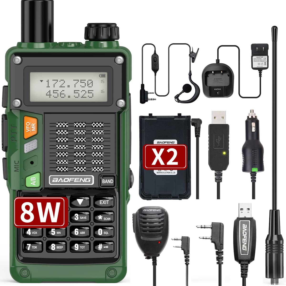 Baofeng UV-S9 Pro 8W Ham Radio Two Way Radio Handheld Walkie Talkies with Rechargeable Battery Long Range Portable Baofeng Radio with complete set