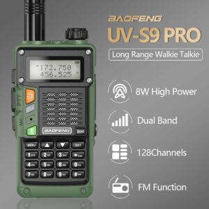 Baofeng UV-S9 Pro 8W Ham Radio Two Way Radio Handheld Walkie Talkies with Rechargeable Battery Long Range Portable Baofeng Radio with complete set