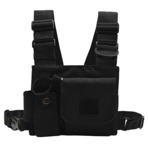 sarcia radio chest harness chest front pack pouch holster vest rig for motorola midland kenwood baofeng retevis walkie talkie with reflective strips shoulder