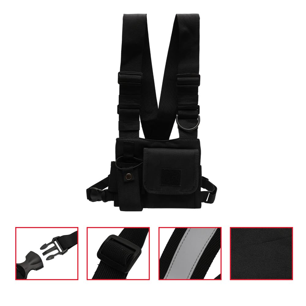 Sarcia Radio Chest Harness Chest Front Pack Pouch Holster Vest Rig for Motorola Midland Kenwood Baofeng Retevis Walkie Talkie with Reflective Strips Shoulder