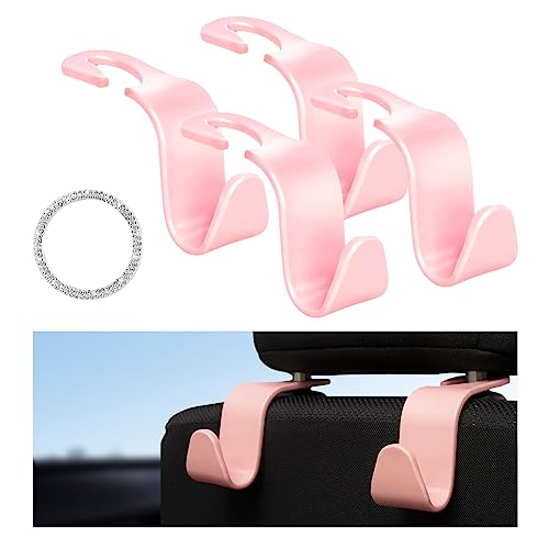 Ziciner 4 PCS Car Seat Headrest Hooks, Backseat Hangers Storage Organizer, Universal Car Accessories for Purse Grocery Bags Coats (Light Pink)