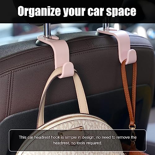 Ziciner 4 PCS Car Seat Headrest Hooks, Backseat Hangers Storage Organizer, Universal Car Accessories for Purse Grocery Bags Coats (Light Pink)