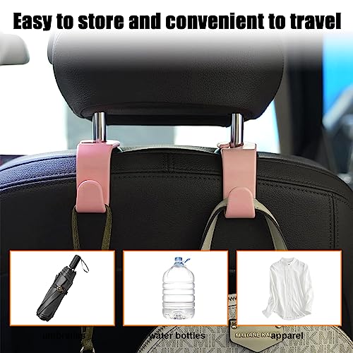 Ziciner 4 PCS Car Seat Headrest Hooks, Backseat Hangers Storage Organizer, Universal Car Accessories for Purse Grocery Bags Coats (Light Pink)