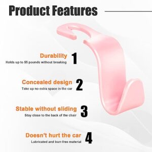 Ziciner 4 PCS Car Seat Headrest Hooks, Backseat Hangers Storage Organizer, Universal Car Accessories for Purse Grocery Bags Coats (Light Pink)