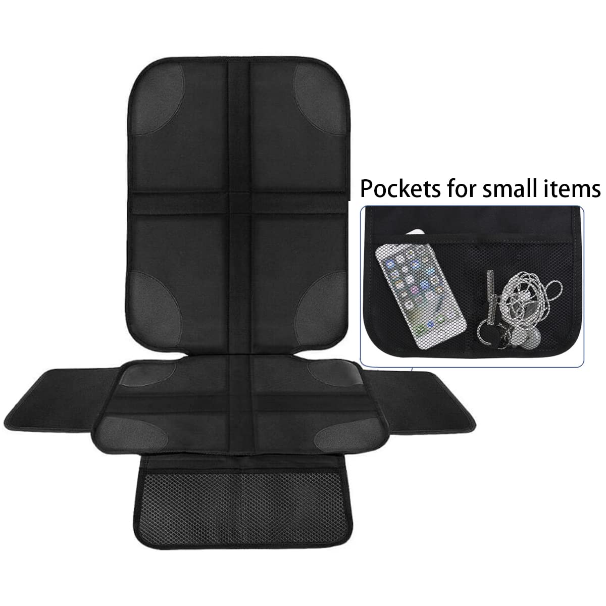 BESULEN Car Seat Protector for Child Car Seat, Anti-Slipt Auto Seat Cover Mat with Thickest Padding with Organizer Pockets for Under Baby Seat, Vehicle Accessories for Most Cars (Black Line)