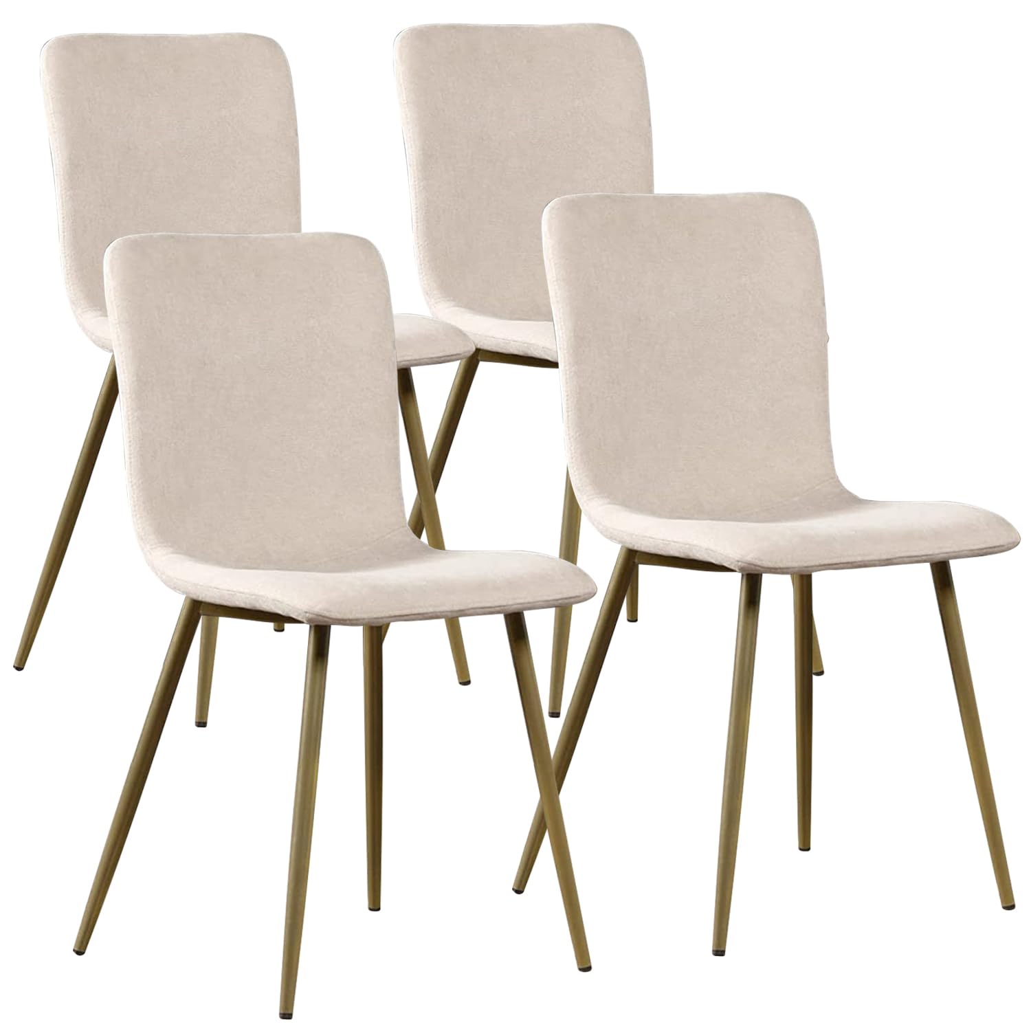 FurnitureR Modern Style Dining Chairs Set of 4, Comfy Side Chair with Fabric Seat Sturdy Metal Gold Legs for Kitchen Living Room Bedroom, Beige